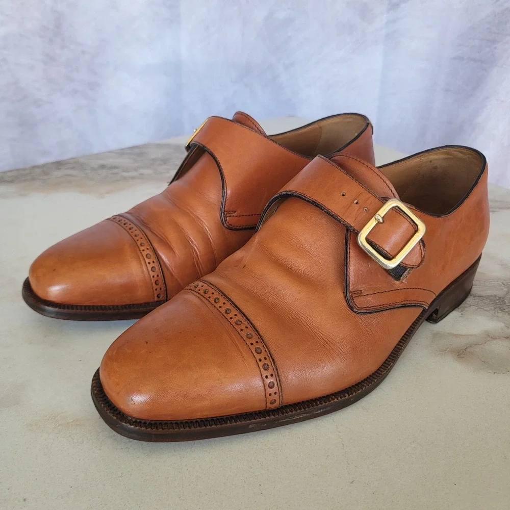 Alcaudio Bevilacqua Cap Toe Monk Strap Oxfords Tan Men's Size 42/9